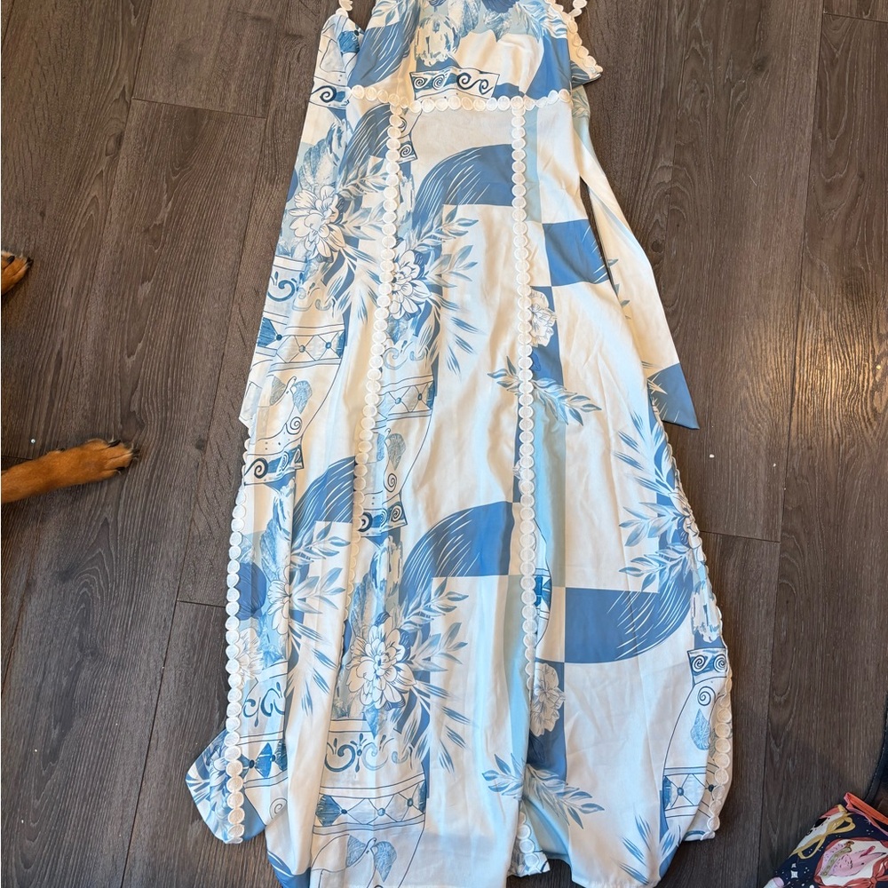 Blue and White Floral Maxi Dress